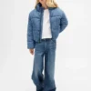 Barnas myk, vattert denimjakke med fleecefôr