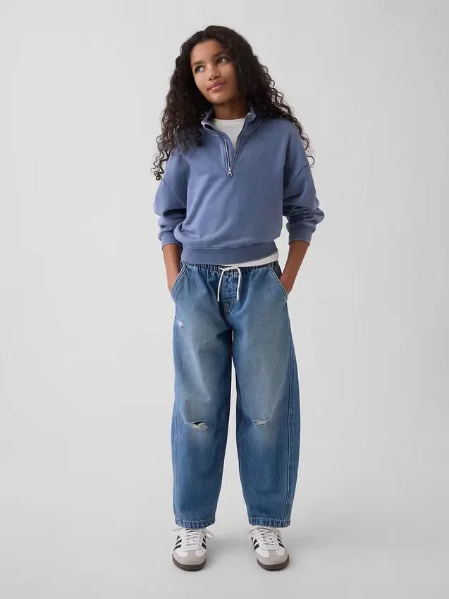 Barnejeans med høy midje og vid benform