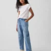 Barnejeans med høy midje og vid benform