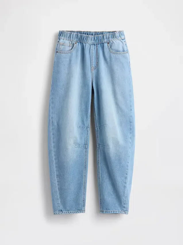 Barnejeans med høy midje og vid benform