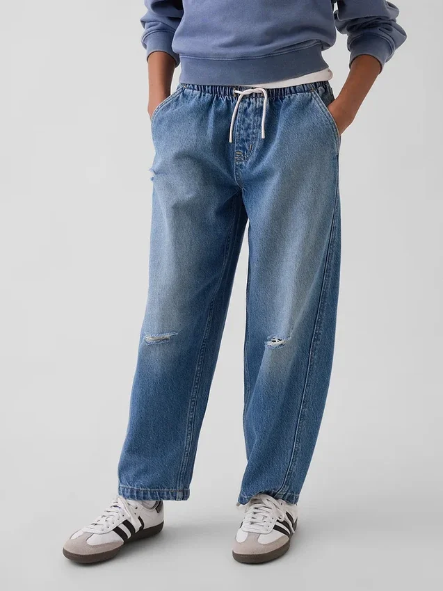 Barnejeans med høy midje og vid benform
