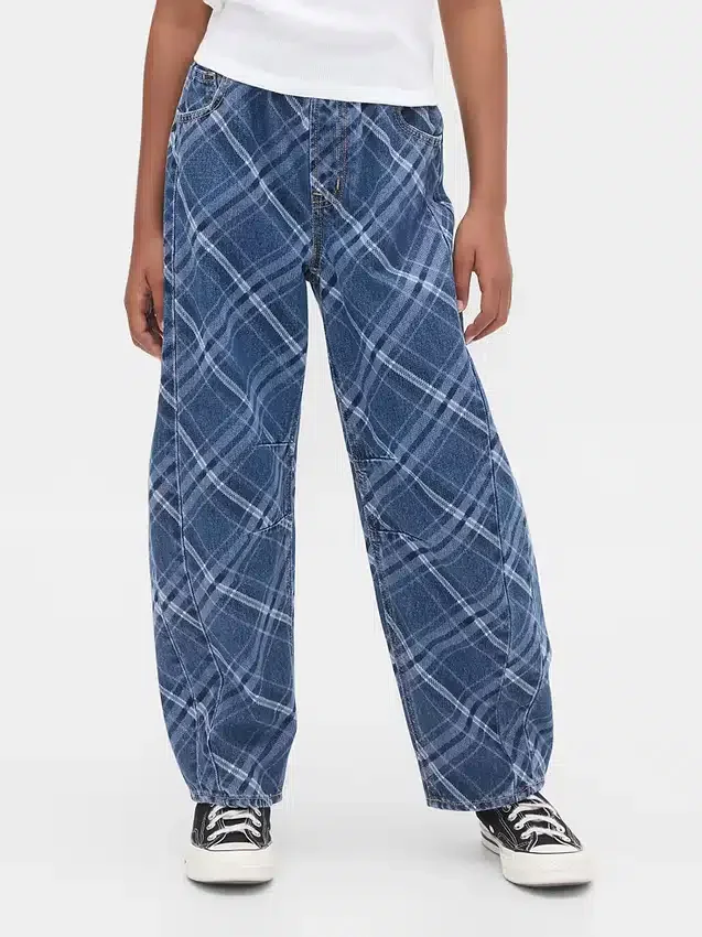 Barnejeans med høy midje og vid benform