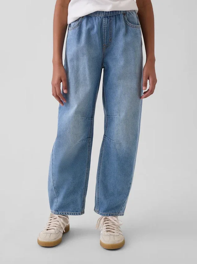 Barnejeans med høy midje og vid benform
