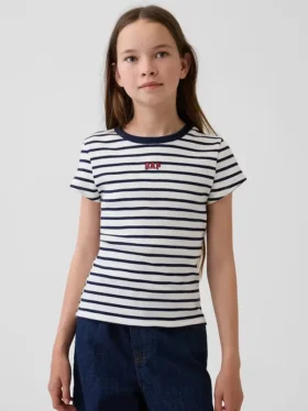 Barnes T-skjorte med broderi og ribbestrikk