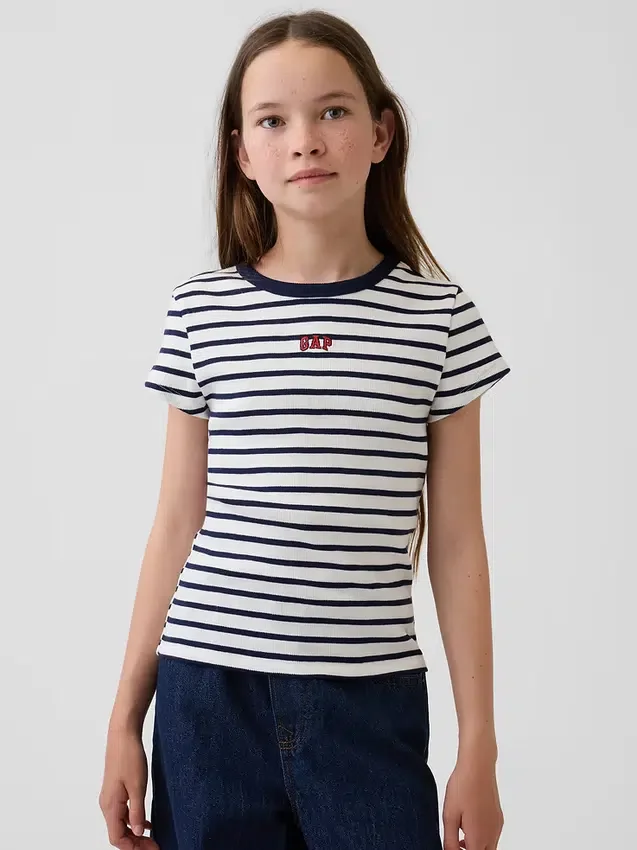 Barnes T-skjorte med broderi og ribbestrikk