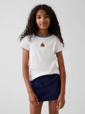 Barnes T-skjorte med broderi og ribbestrikk