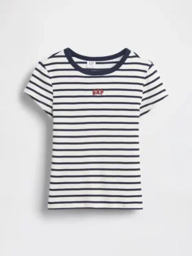 Barnes T-skjorte med broderi og ribbestrikk