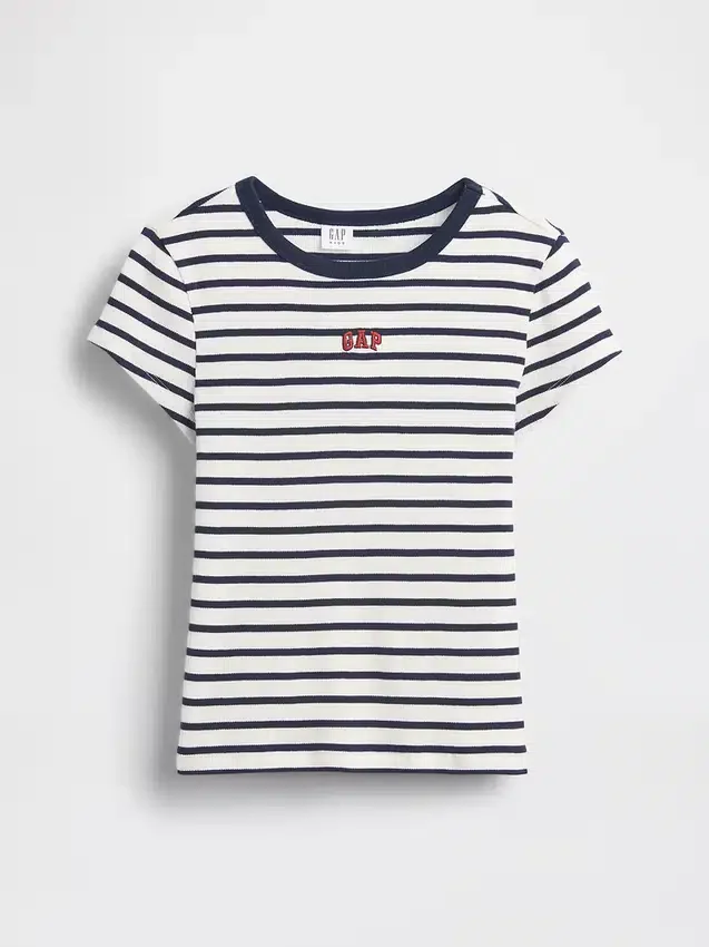 Barnes T-skjorte med broderi og ribbestrikk