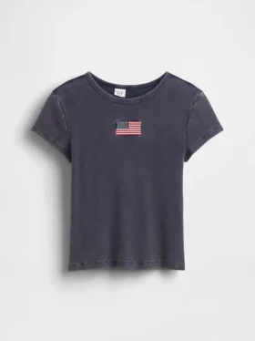 Barnes T-skjorte med broderi og ribbestrikk