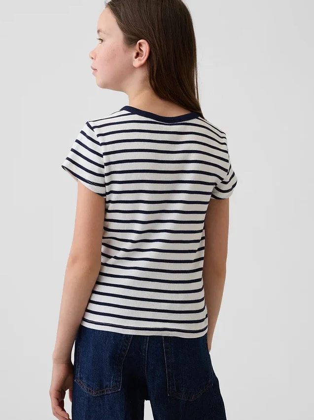 Barnes T-skjorte med broderi og ribbestrikk