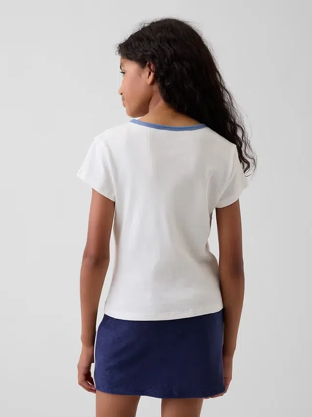 Barnes T-skjorte med broderi og ribbestrikk