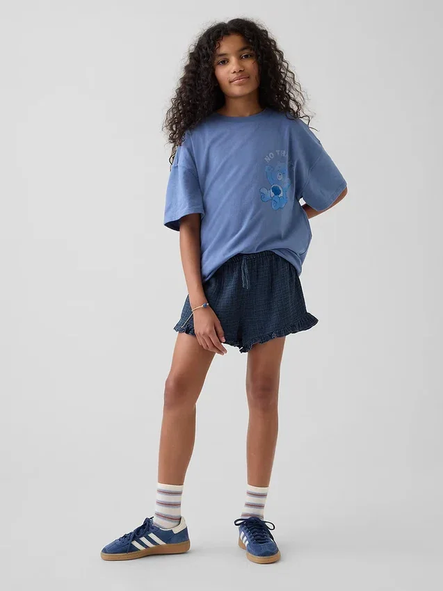 Barneshorts i bomullsgasdenim med volanger