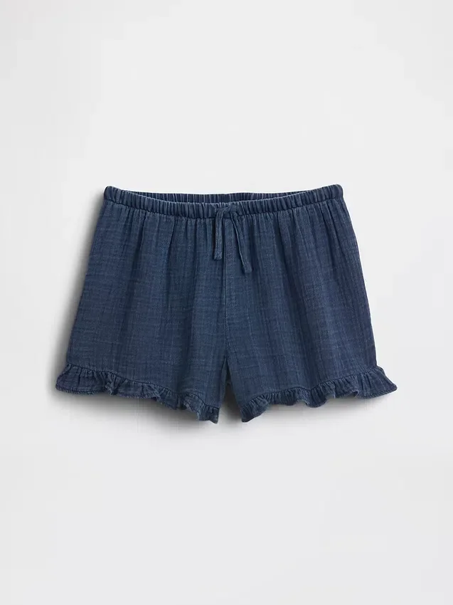 Barneshorts i bomullsgasdenim med volanger