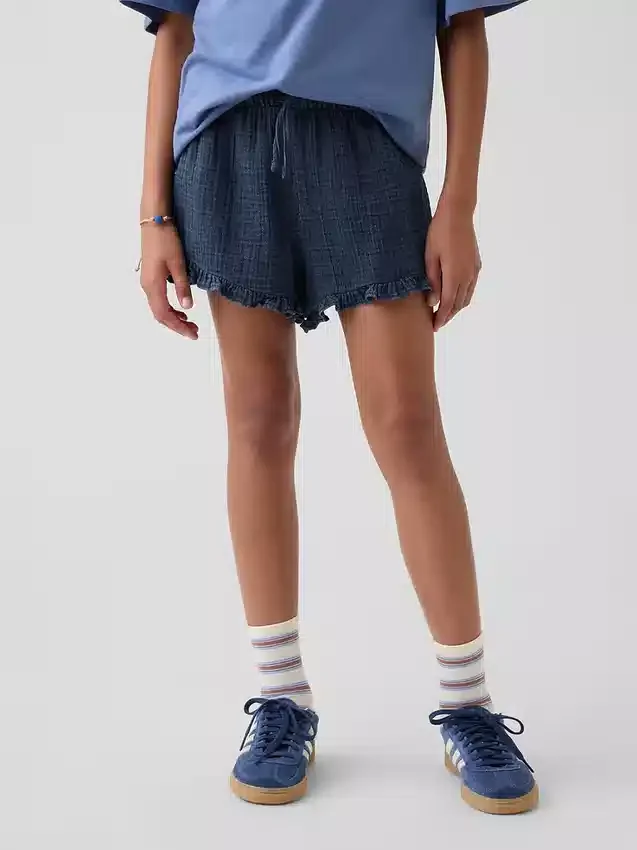 Barneshorts i bomullsgasdenim med volanger