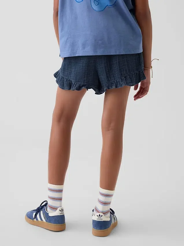 Barneshorts i bomullsgasdenim med volanger