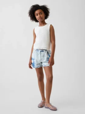 Barneshorts i denim med høy midje og tie-dye-mønster