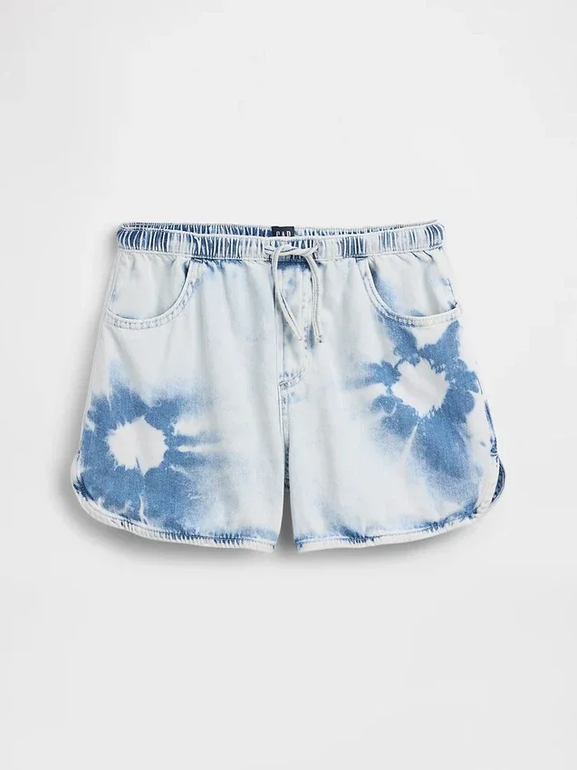 Barneshorts i denim med høy midje og tie-dye-mønster