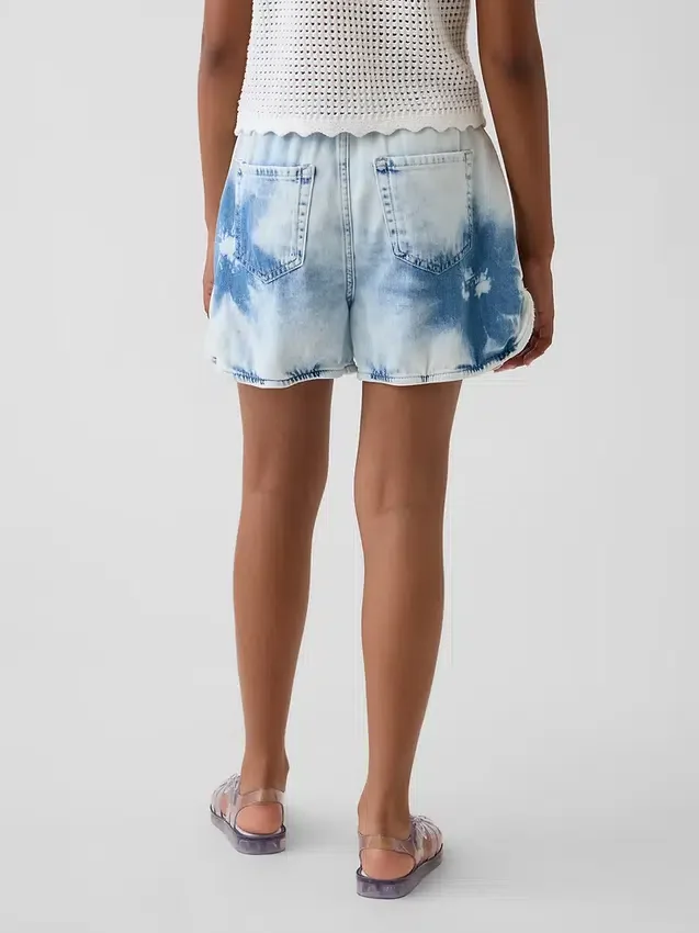Barneshorts i denim med høy midje og tie-dye-mønster