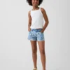 Barneshorts i denim med lav midje og blomstermønster