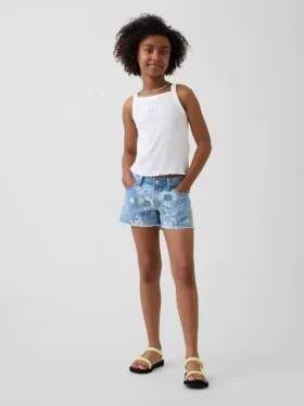Barneshorts i denim med lav midje og blomstermønster