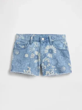 Barneshorts i denim med lav midje og blomstermønster
