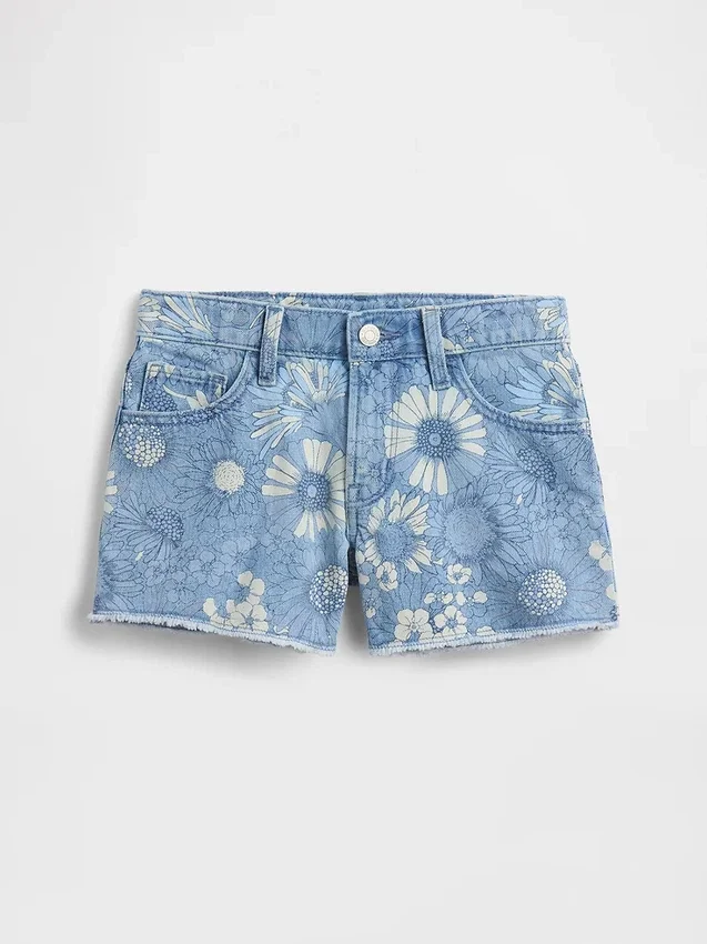 Barneshorts i denim med lav midje og blomstermønster