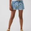 Barneshorts i denim med lav midje og blomstermønster
