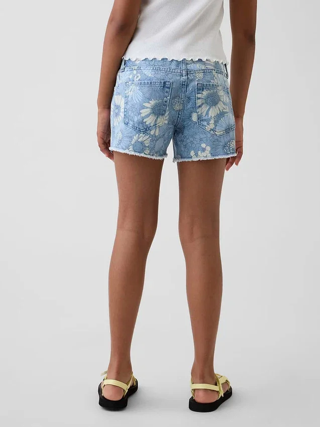 Barneshorts i denim med lav midje og blomstermønster