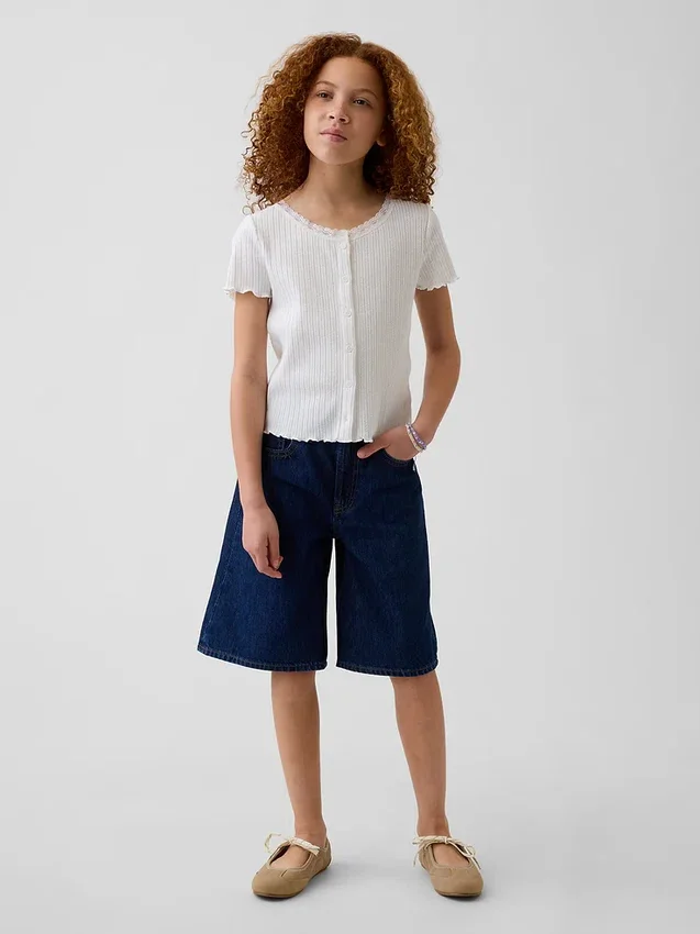Barneshorts i denim med lav midje og lang passform