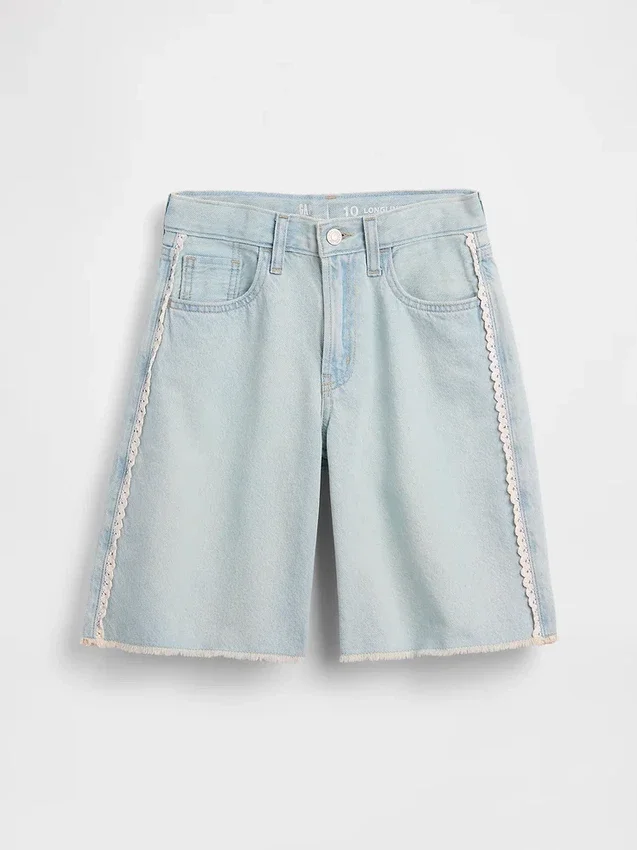 Barneshorts i denim med lav midje og lang passform