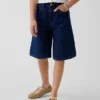 Barneshorts i denim med lav midje og lang passform