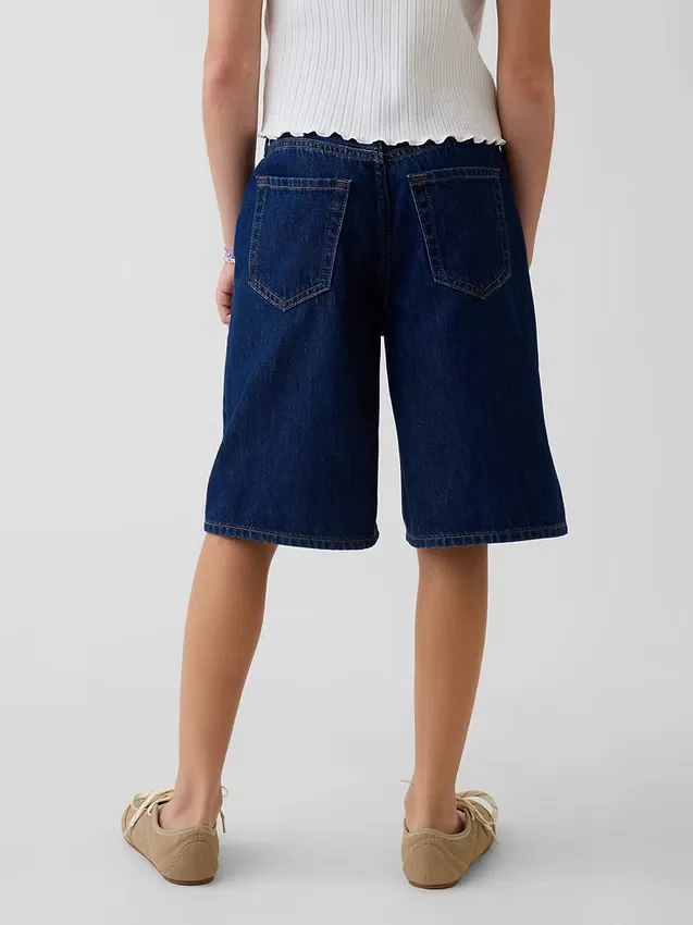 Barneshorts i denim med lav midje og lang passform