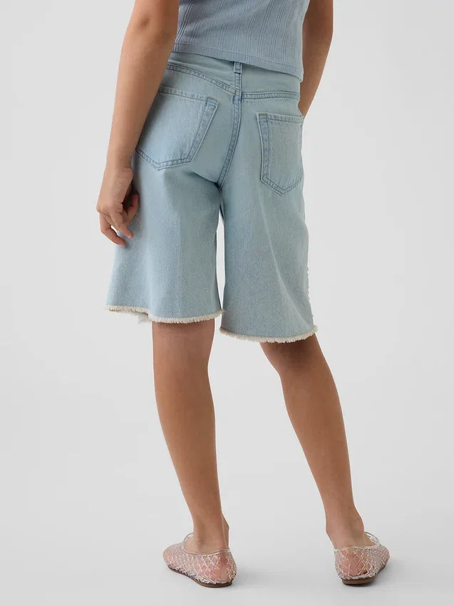 Barneshorts i denim med lav midje og lang passform