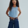 Barneshorts i denim med lav midje og lang passform