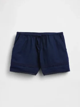 Barneshorts i lin og bomull med blonder
