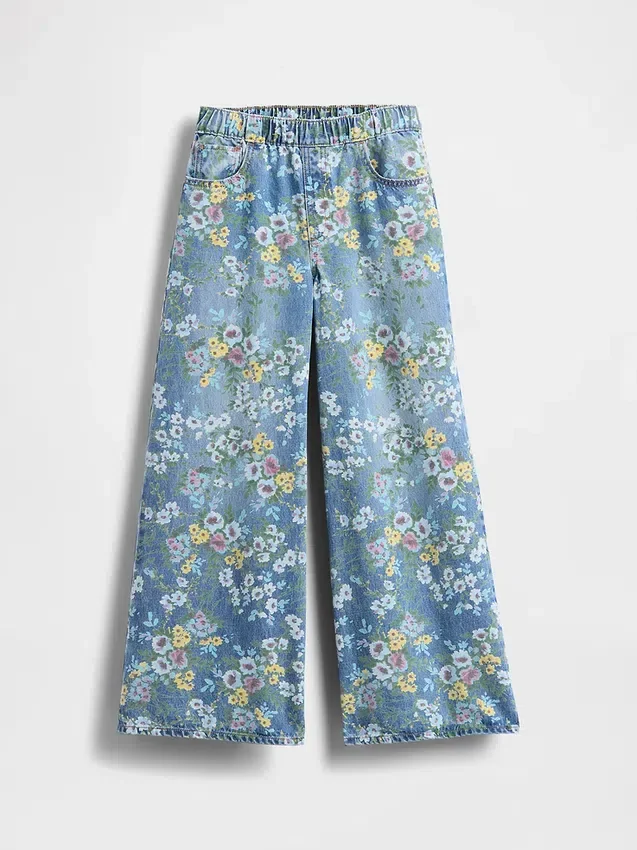 Barnesjeans med blomstermønster og løs passform