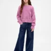 Barnesjeans med lav midje, løs passform og metallisk glans