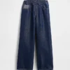Barnesjeans med lav midje, løs passform og metallisk glans