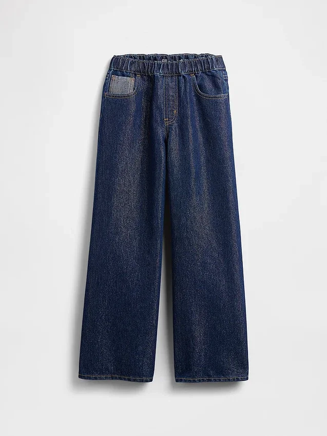 Barnesjeans med lav midje, løs passform og metallisk glans