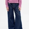 Barnesjeans med lav midje, løs passform og metallisk glans