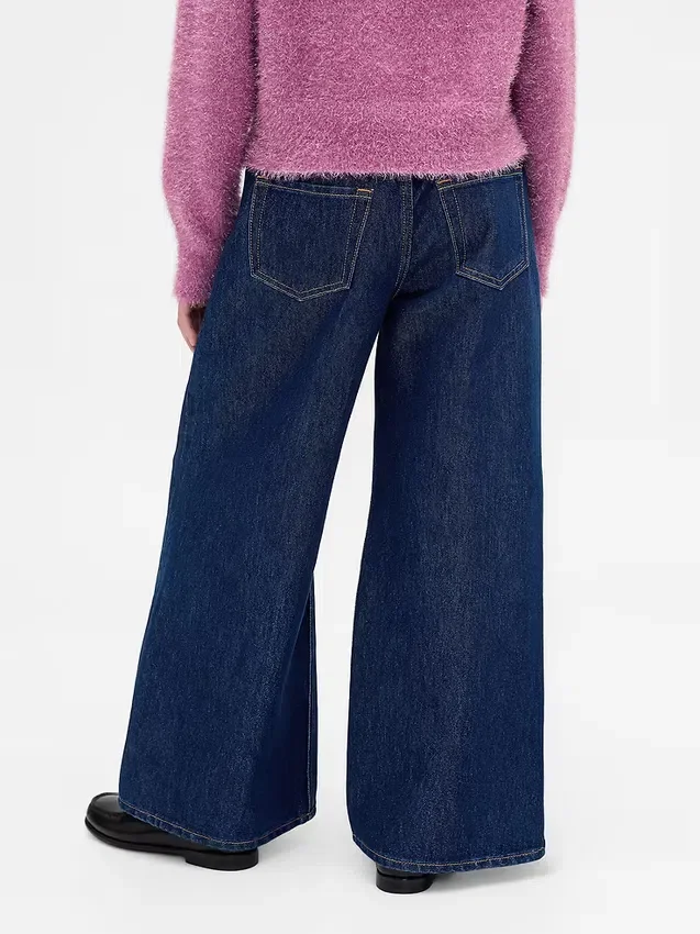 Barnesjeans med lav midje, løs passform og metallisk glans