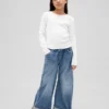 Barnesjeans med lav midje, vid ben og løs passform