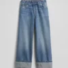 Barnesjeans med lav midje, vid ben og løs passform