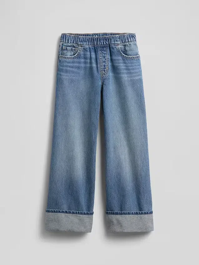 Barnesjeans med lav midje, vid ben og løs passform