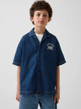 Barneskjorte i denim med avslappet passform og New York-logo