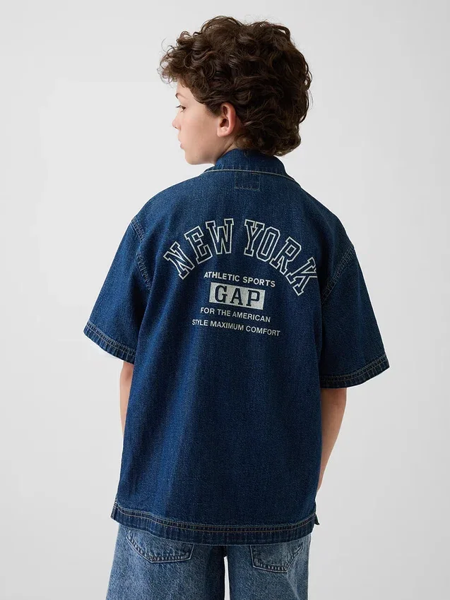 Barneskjorte i denim med avslappet passform og New York-logo