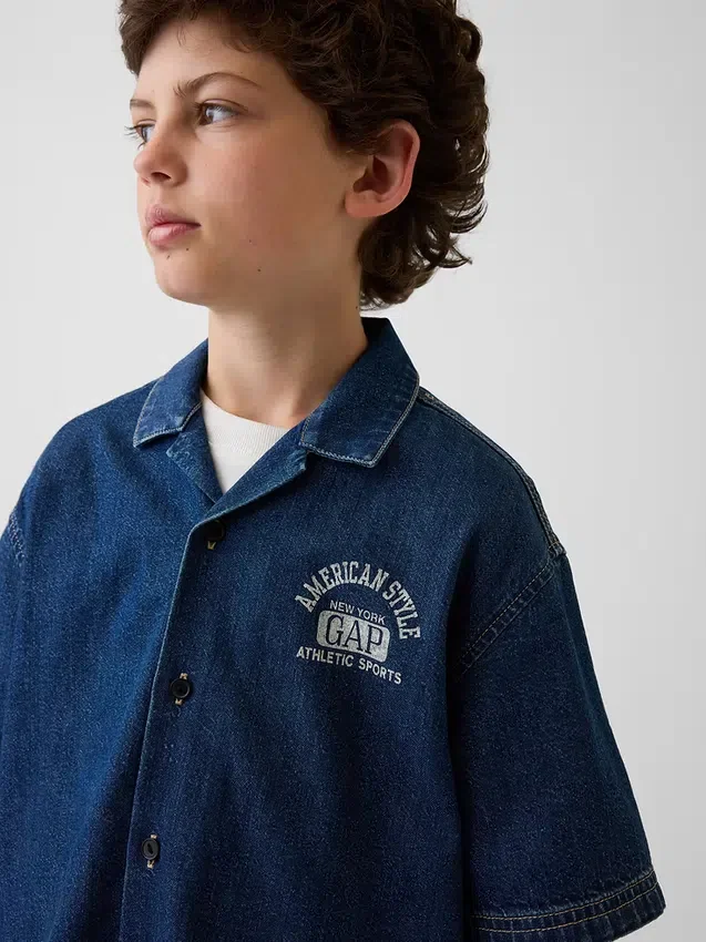 Barneskjorte i denim med avslappet passform og New York-logo