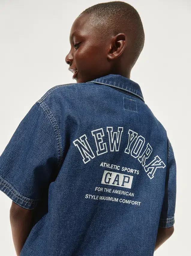 Barneskjorte i denim med avslappet passform og New York-logo