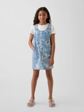 Barneskjørt i denim med blomstermønster