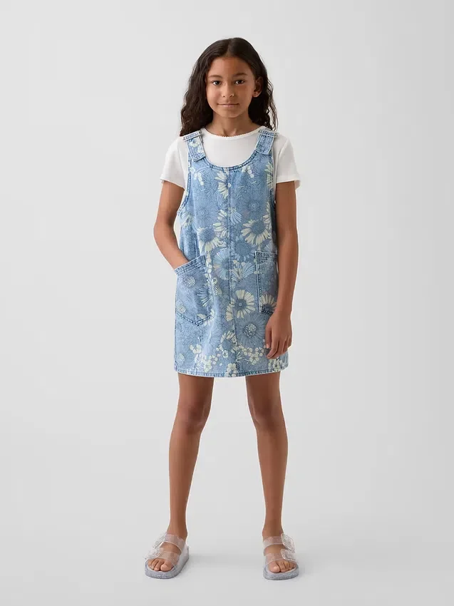 Barneskjørt i denim med blomstermønster